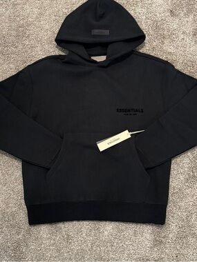 Essentials Black Logo Pullover Hoodie